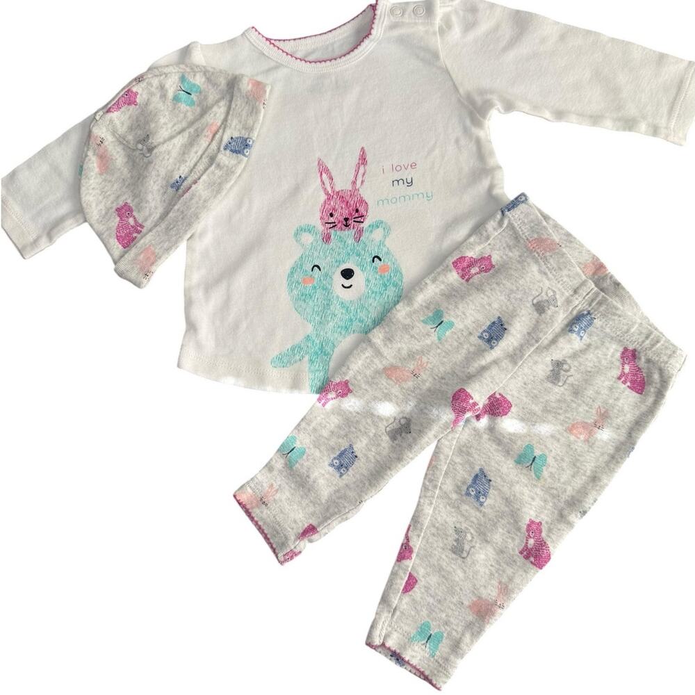 Carters Matching Outfit Baby Girl Long Sleeve Animals White Gray 6 Months